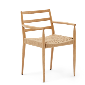 Spisebordsstol med armlæn Kave Home Analy - FSC egetræ, håndvævet papirsnor, H82ÃB60ÃD54 cm, rustik nordisk stil